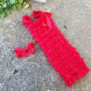 🎄Pick 5 📦 Red Lace Ruffle Romper Bow Set Kids Toddler 1 2 3 4 XS 12M OS